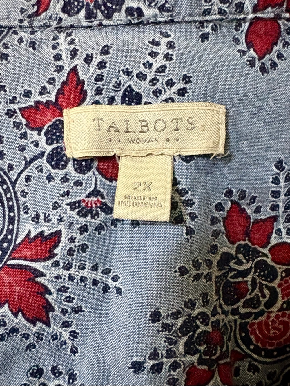 Vintage Talbots 2X Light Blue Paisley Sleeveless Popover Blouse - Picture 2 of 3